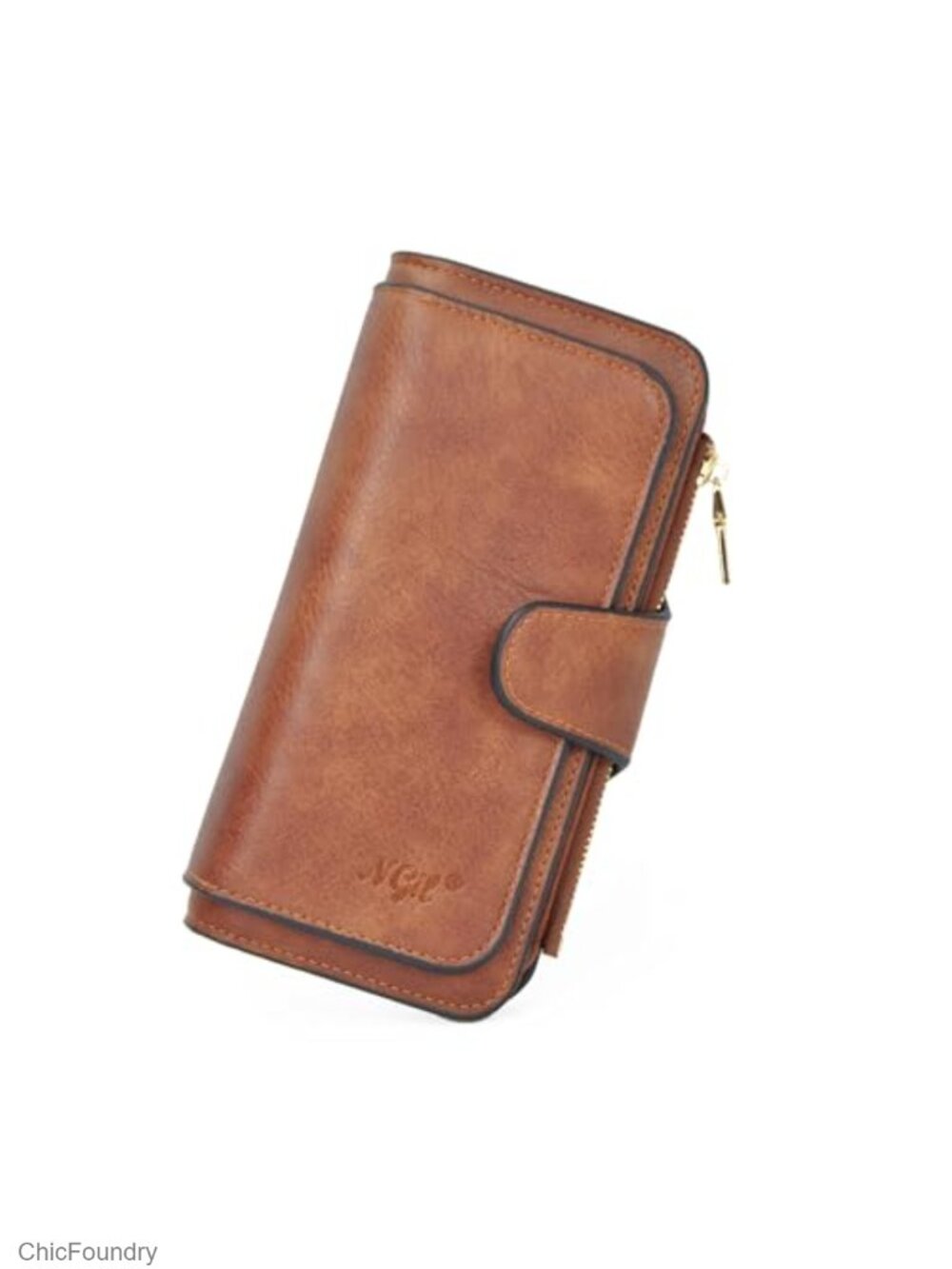 Faux Leather Trifold Wallet Card Organizer 14 Card Slots Zip Pocket